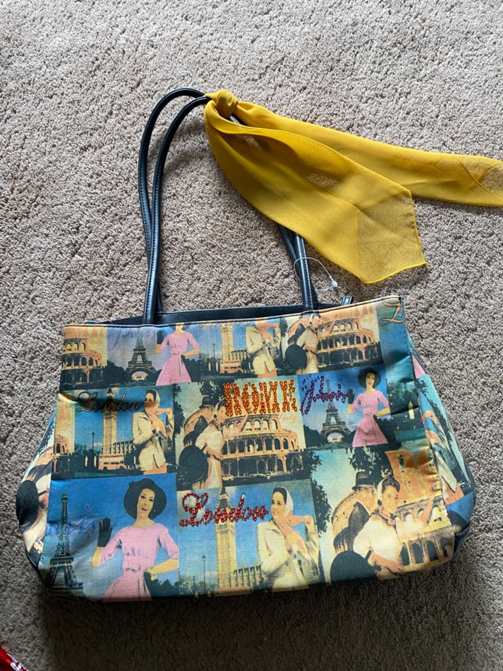 Yellow Multi-Print Tote Bag with Scarf